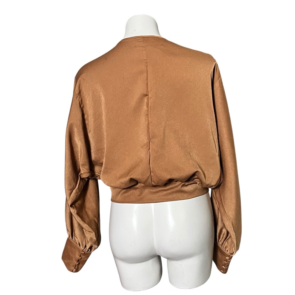 HYFVE Satin Wrap Blouse Size Large Caramel - Picture 3 of 5